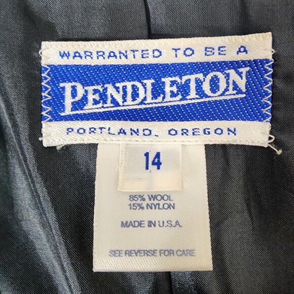 Vtg Pendleton Blazer Womens 14 Career Black 3 Button Jacket Faux Pockets Wool - Picture 8 of 9